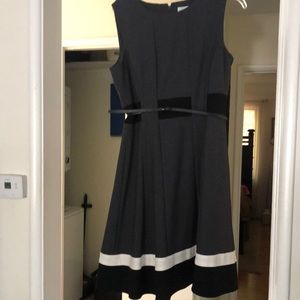 Black / Grey sleeveless dress with black and while stripped at hem line